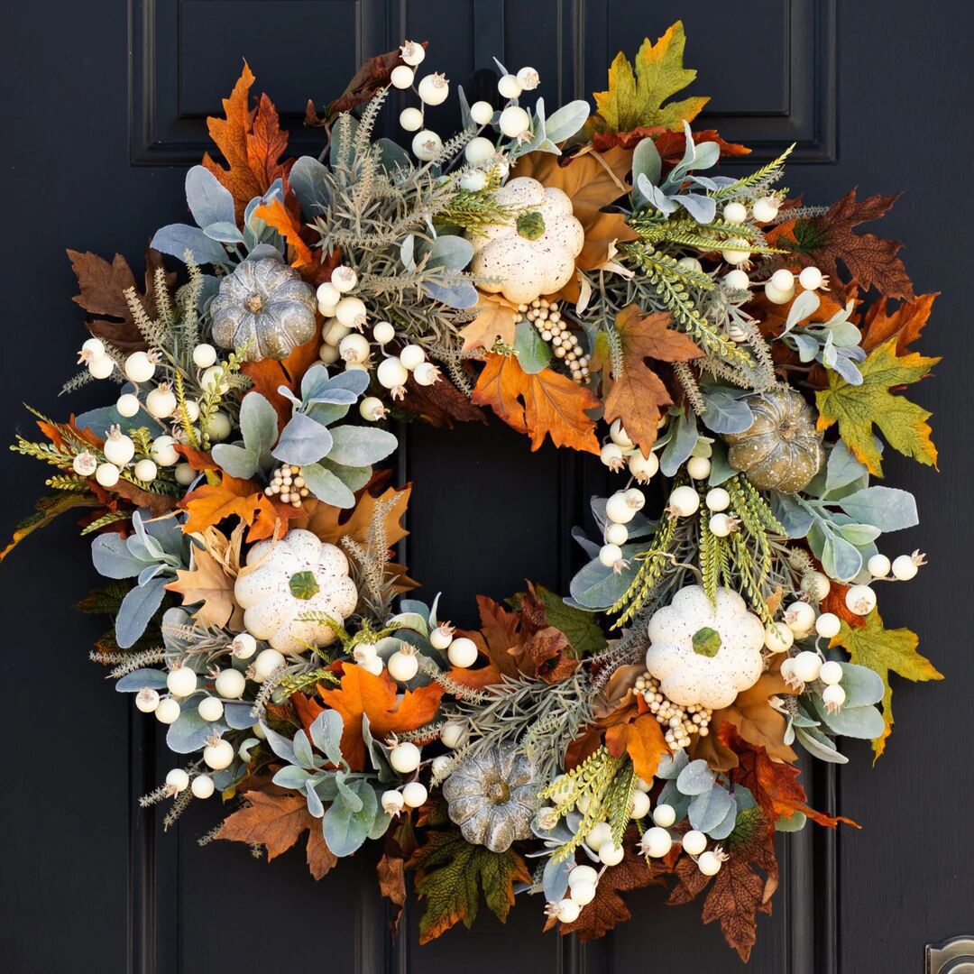 Christmas Pumpkins Wreaths Decoration for Front Door