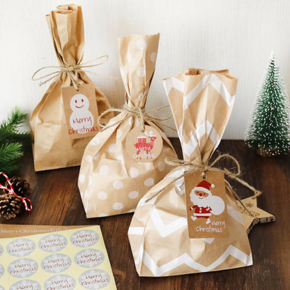 Christmas Kraft Paper Gift Bag with Tags, Stickers and Hemp Rope