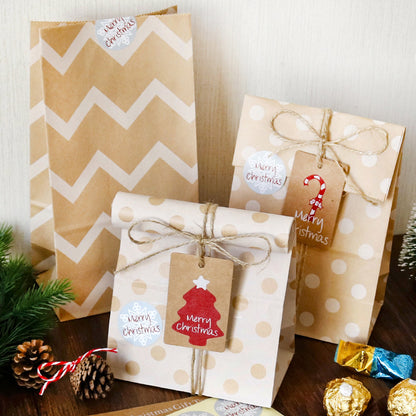 Christmas Kraft Paper Gift Bag with Tags, Stickers and Hemp Rope