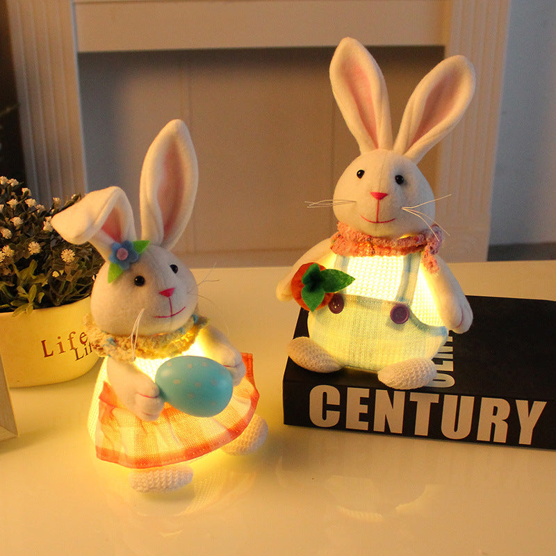 2 PCS Easter Decorations Lighted Plush Bunny