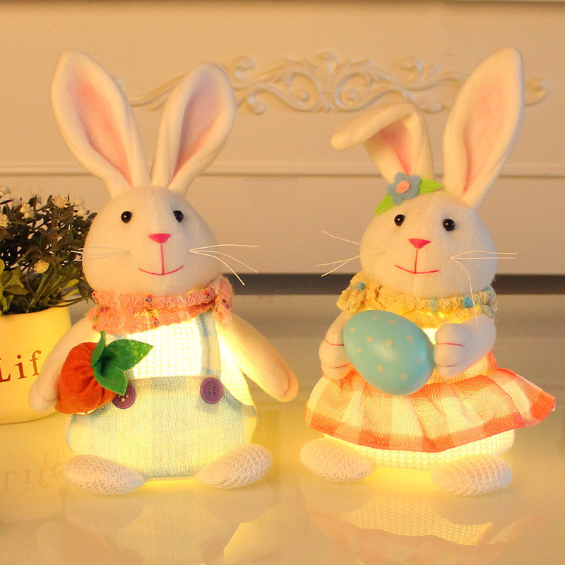 2 PCS Easter Decorations Lighted Plush Bunny