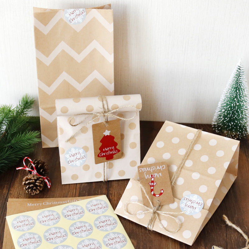 Christmas Kraft Paper Gift Bag with Tags, Stickers and Hemp Rope