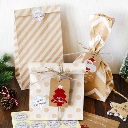 Christmas Kraft Paper Gift Bag with Tags, Stickers and Hemp Rope