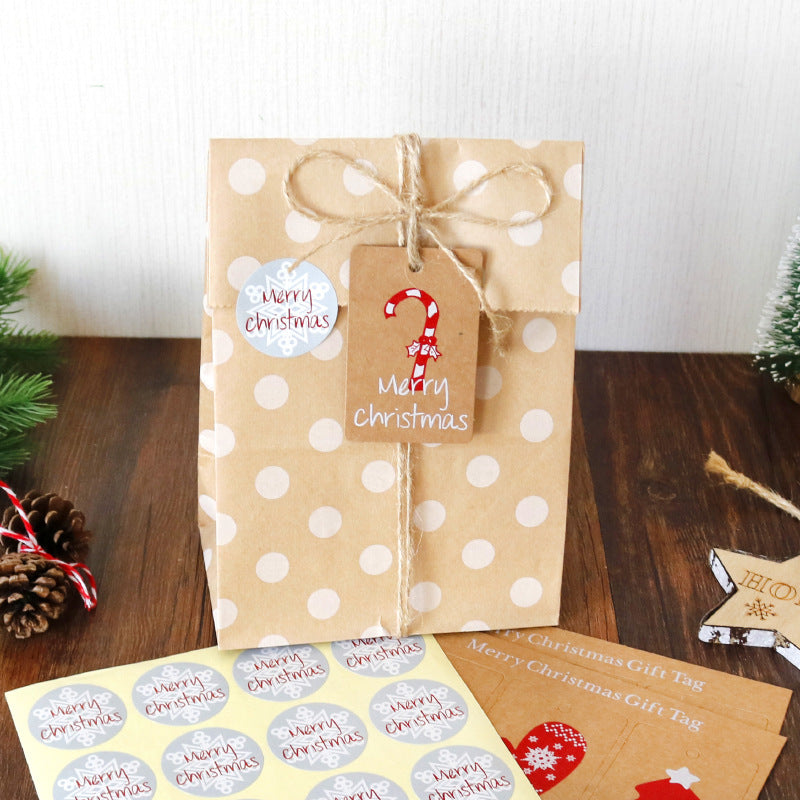 Christmas Kraft Paper Gift Bag with Tags, Stickers and Hemp Rope