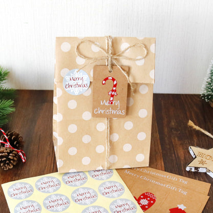 Christmas Kraft Paper Gift Bag with Tags, Stickers and Hemp Rope