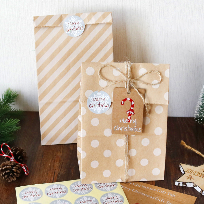 Christmas Kraft Paper Gift Bag with Tags, Stickers and Hemp Rope