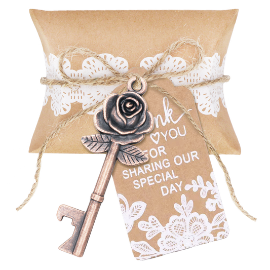 Rose Key Bottle Openers with Candy Box In Antique Vintage Style Thank you Tags and Hemp Ropes As a Gift Souvenir for Guests(Bronze)